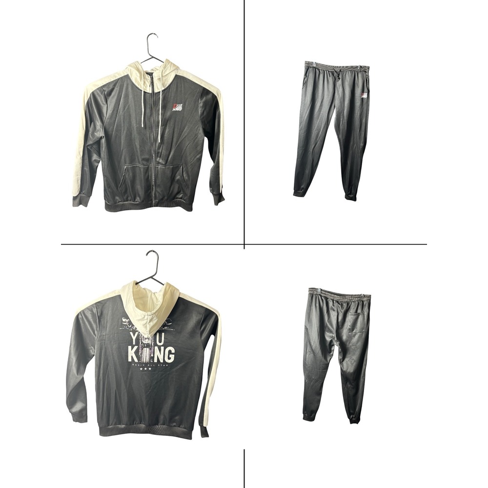 Tracksuit Set Men XXLarge Black Graphic Streetwear Athleisure Sweatsuit Hoodie